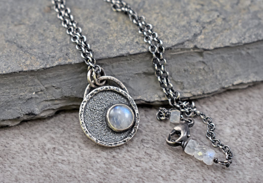 Small Rainbow Moonstone and Sterling Silver Necklace
