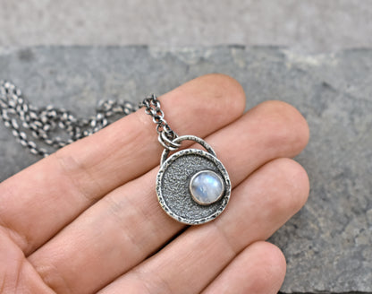 Small Rainbow Moonstone and Sterling Silver Necklace
