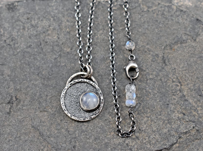 Small Rainbow Moonstone and Sterling Silver Necklace