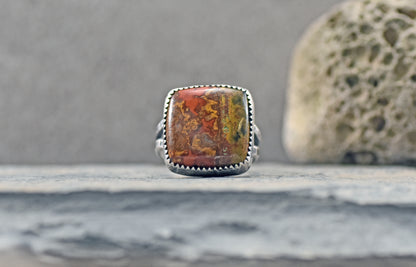 Moroccan Seam Agate Split Band Sterling Silver Ring, Size 6.75, Handmade Silversmith Jewelry