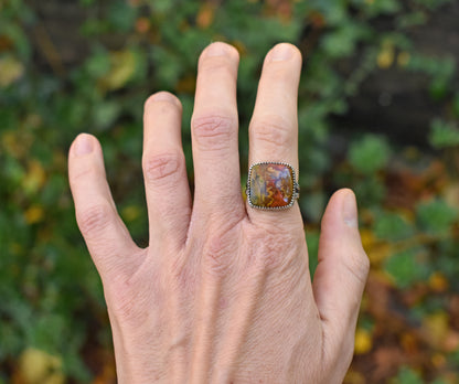 Moroccan Seam Agate Split Band Sterling Silver Ring, Size 6.75, Handmade Silversmith Jewelry