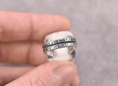 Moroccan Seam Agate Split Band Sterling Silver Ring, Size 6.75, Handmade Silversmith Jewelry