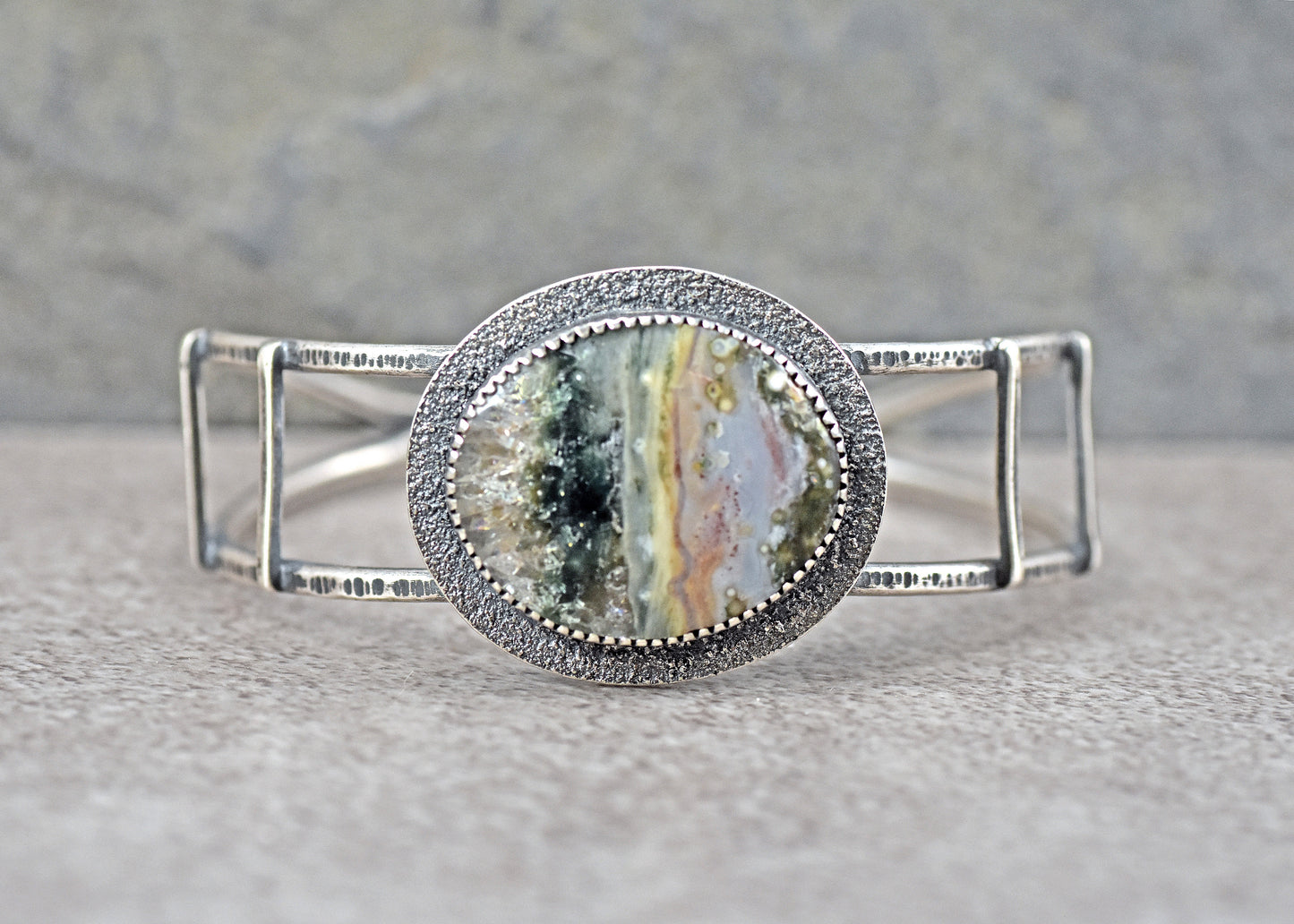 Ocean Jasper and Sterling Silver Cuff Bracelet, Size Medium