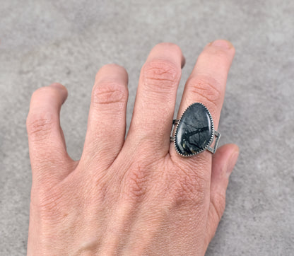 Picasso Jasper and Sterling Silver Wide Band Statement Ring, Size 8.25
