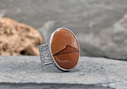 Picture Jasper Wide Band Sterling Silver Ring, Size 8.25, Unique Rustic Handmade Mountain Jewelry