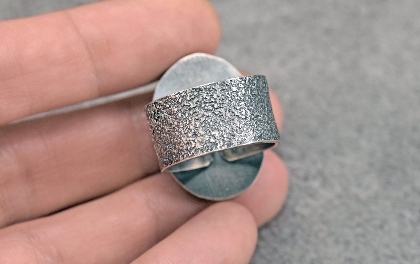 Picture Jasper Wide Band Sterling Silver Ring, Size 8.25, Unique Rustic Handmade Mountain Jewelry