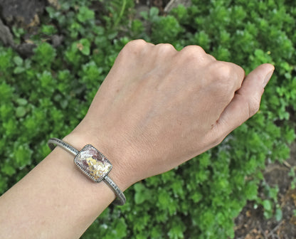 Agate and Sterling Silver Cuff Bracelet, Size Medium, Rustic Artisan Silversmith Jewelry