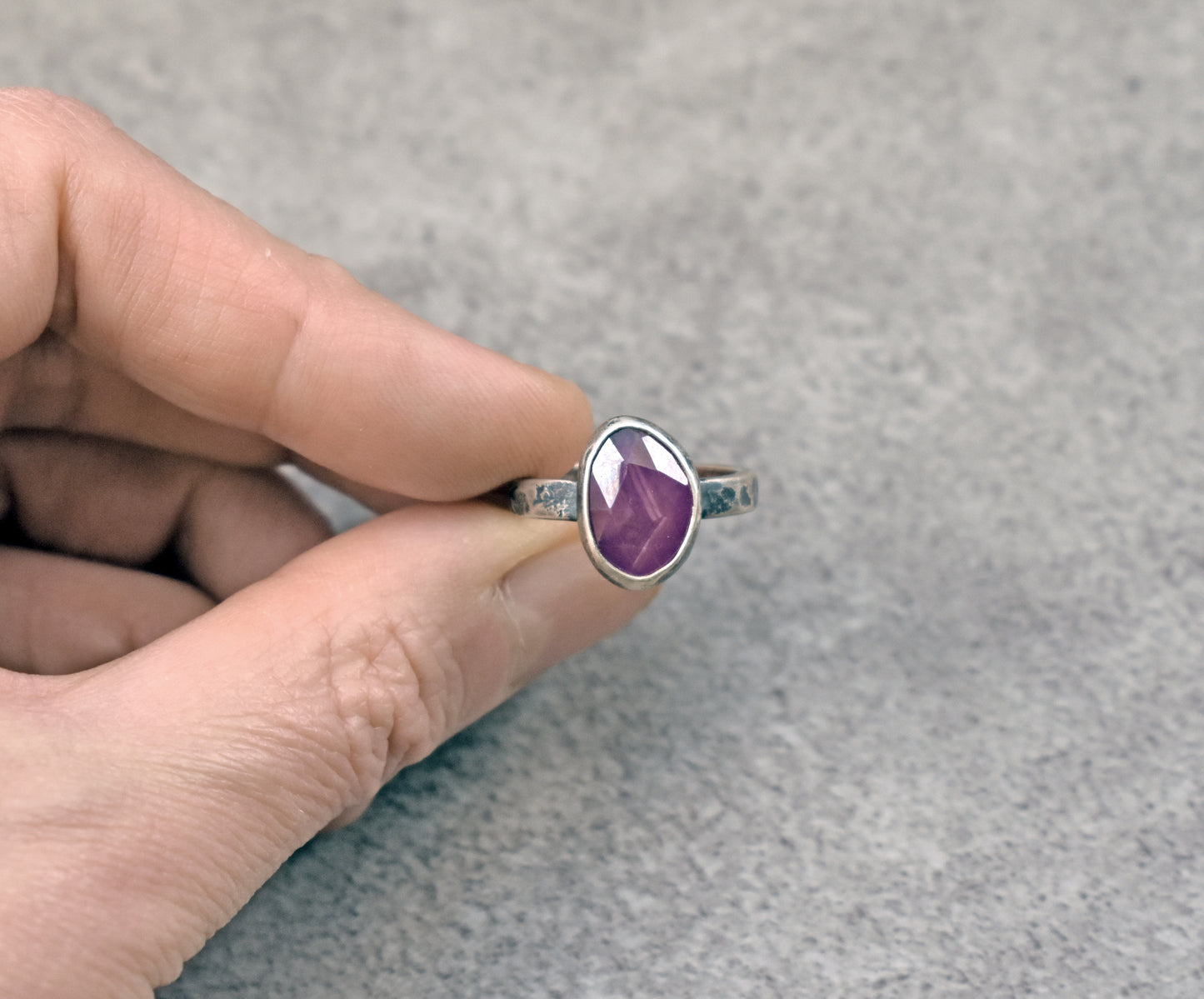 Faceted Pink Sapphire and Sterling Silver Ring, Size 7, Natural Gemstone Silversmith Jewelry