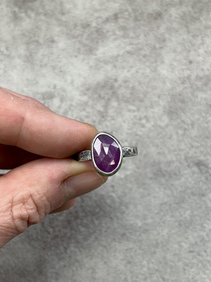 Faceted Pink Sapphire and Sterling Silver Ring, Size 7, Natural Gemstone Silversmith Jewelry