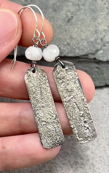 Moonstone Mixed Metal Artisan Earrings, Sterling Silver on Copper, Unique Jewelry