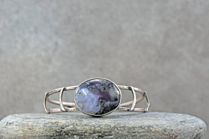 Purple Moss Agate and Sterling Silver Cuff Bracelet, Size Small, Unique Silversmith Jewelry