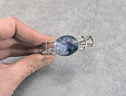 Purple Moss Agate and Sterling Silver Cuff Bracelet, Size Small, Unique Silversmith Jewelry