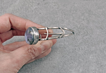 Purple Moss Agate and Sterling Silver Cuff Bracelet, Size Small, Unique Silversmith Jewelry