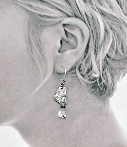 Raw Quartz and Sterling Silver Earrings, Organic Unusual Gemstone Artisan Jewelry