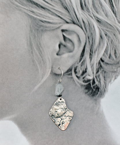 Raw Quartz Mixed Metal Earrings, Sterling Silver on Copper Unique Jewelry