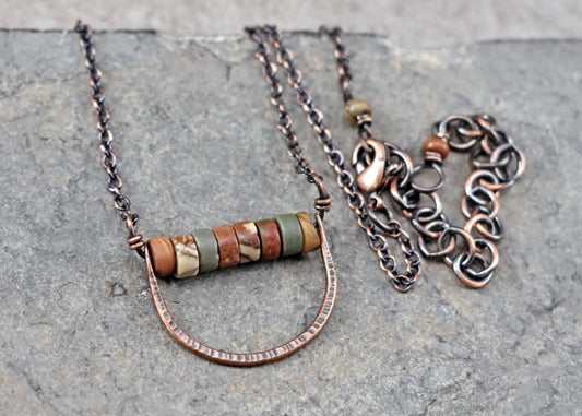 Red Creek Jasper and Copper Wire Necklace, Artisan Handmade Jewelry