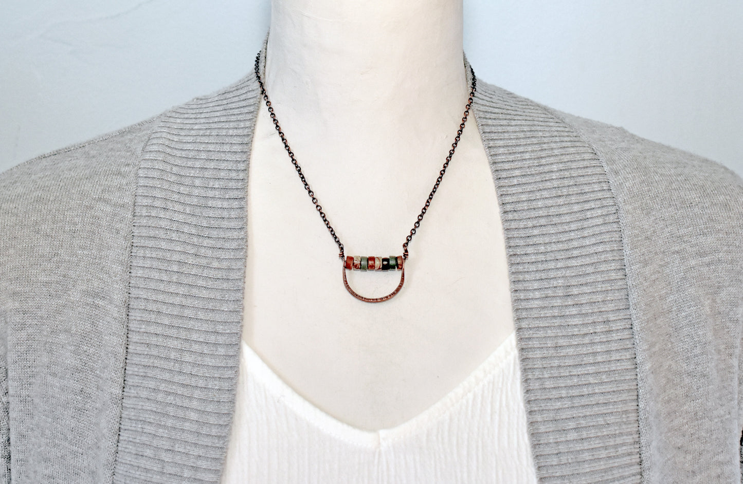 Red Creek Jasper and Copper Wire Necklace, Artisan Handmade Jewelry