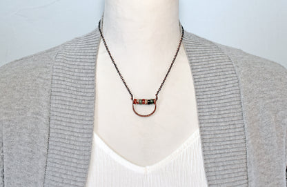 Red Creek Jasper and Copper Wire Necklace, Artisan Handmade Jewelry