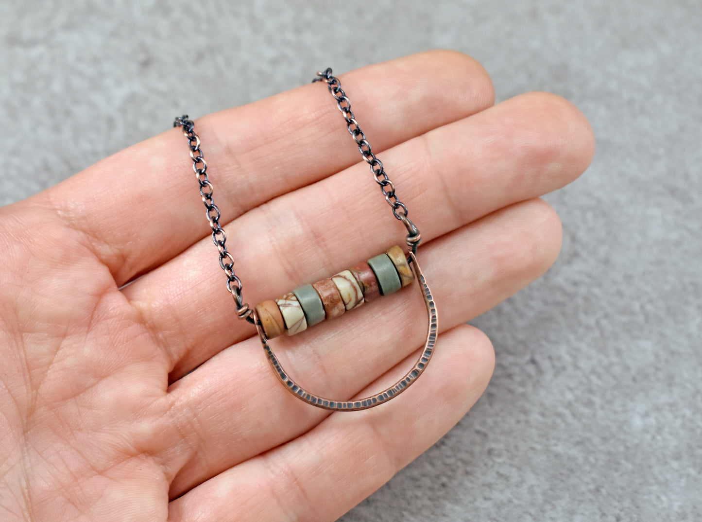 Red Creek Jasper and Copper Wire Necklace, Artisan Handmade Jewelry