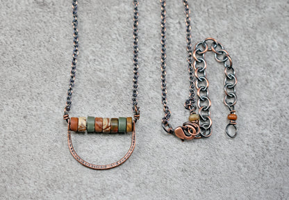 Red Creek Jasper and Copper Wire Necklace, Artisan Handmade Jewelry