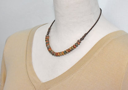 Red Creek Jasper, Leather and Copper Necklace, Natural Earthy Stone, Rustic Artisan Jewelry