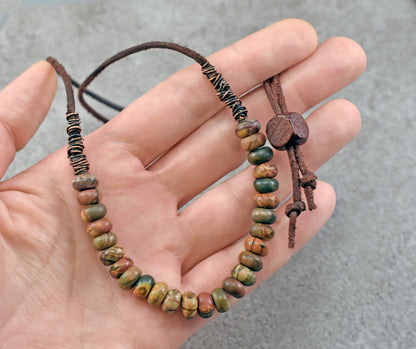Red Creek Jasper, Leather and Copper Necklace, Natural Earthy Stone, Rustic Artisan Jewelry