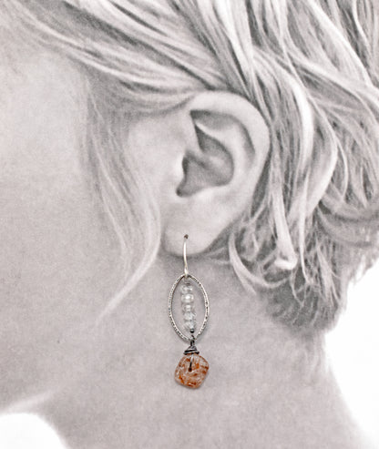 Red Rutile Quartz and Sterling Silver Artisan Earrings, Handmade Silversmith Jewelry