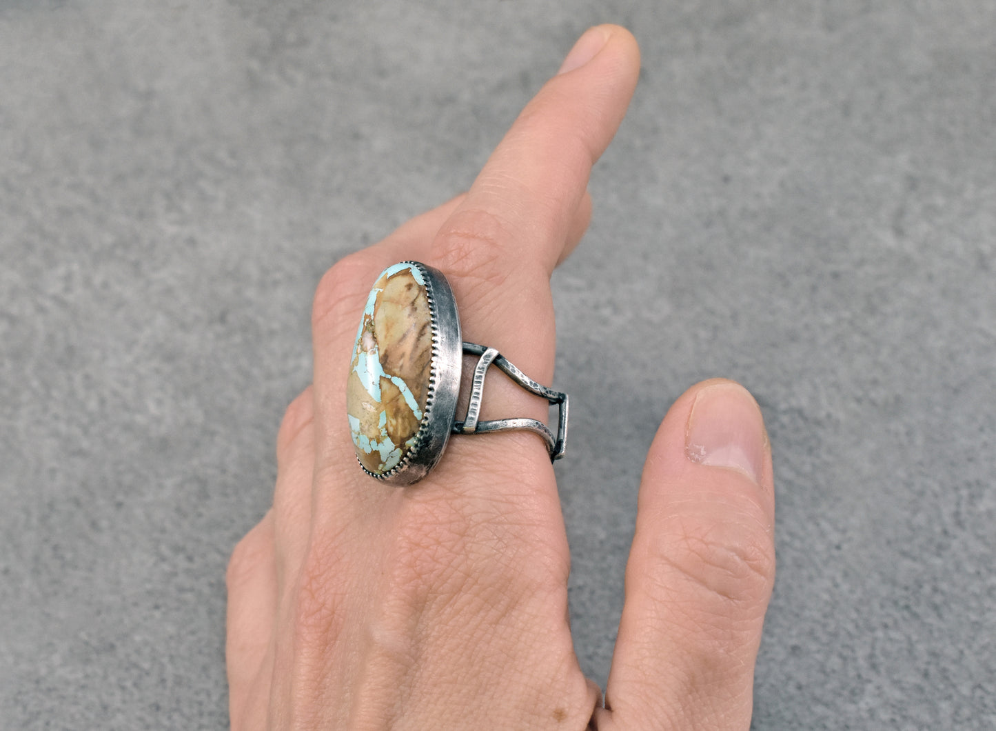 Royston Turquoise and Sterling Silver Wide Band Statement Ring, Size 9.5, Natural Gemstone, Organic Silversmith Jewelry