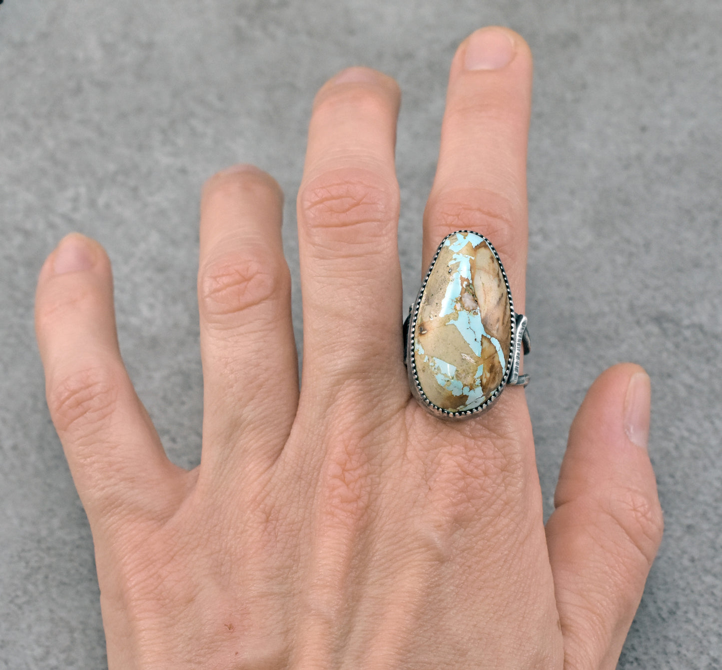 Royston Turquoise and Sterling Silver Wide Band Statement Ring, Size 9.5, Natural Gemstone, Organic Silversmith Jewelry