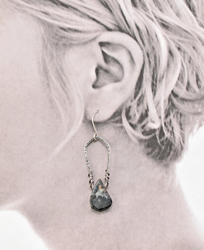 Rutilated Quartz and Sterling Silver Dangle Earrings, Rustic Black and White Handmade Artisan Jewelry