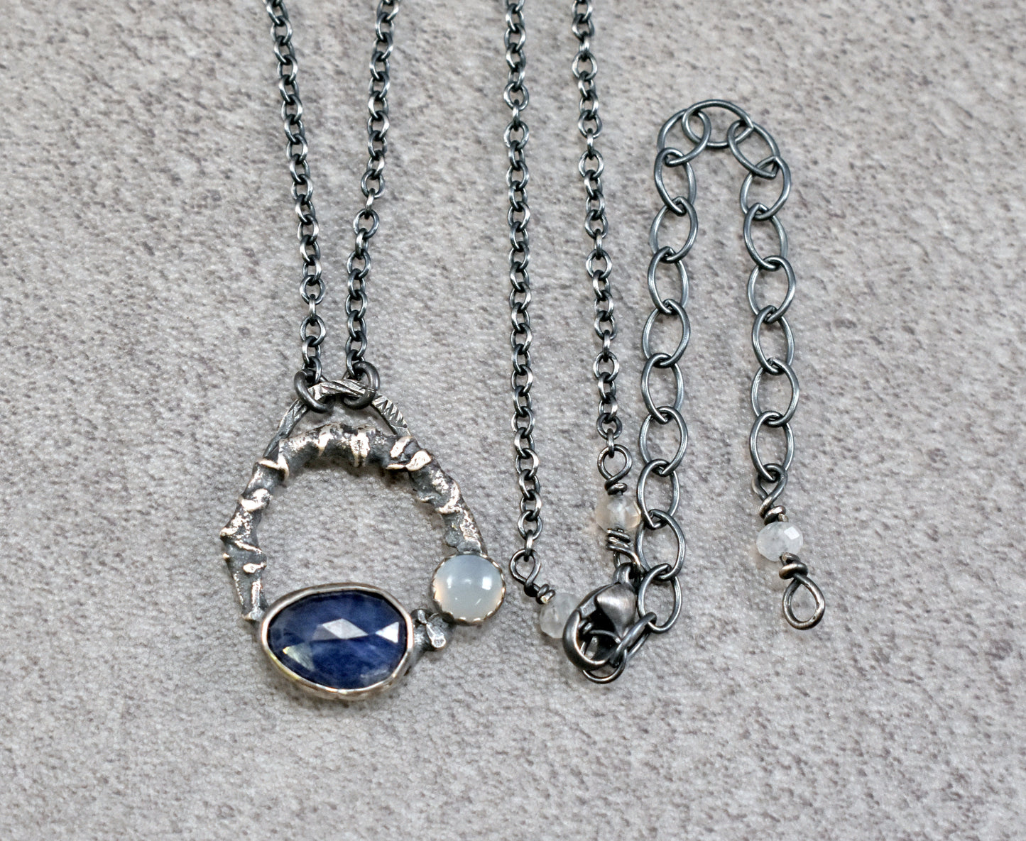 Small Blue Sapphire, Moonstone and Sterling Silver Necklace