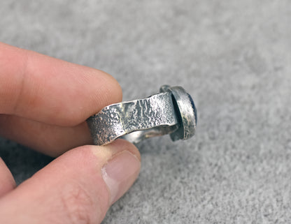 Dark Blue Faceted Sapphire and Sterling Silver Ring, Size 9, Rustic Silversmith Jewelry