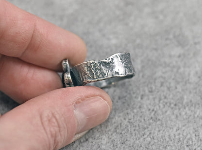 Dark Blue Faceted Sapphire and Sterling Silver Ring, Size 9, Rustic Silversmith Jewelry