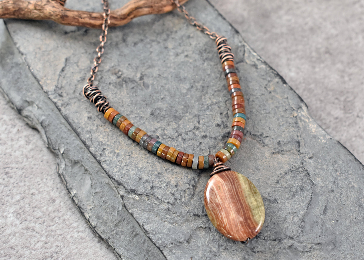 Saturn Jasper, Ocean Jasper and Copper Necklace, Earthy Fall Color Handmade Jewelry