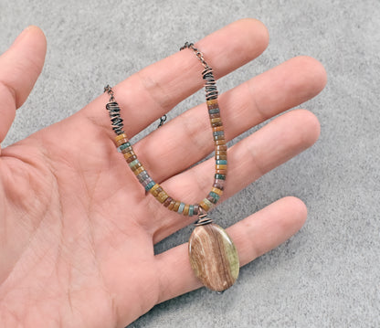 Saturn Jasper, Ocean Jasper and Copper Necklace, Earthy Fall Color Handmade Jewelry