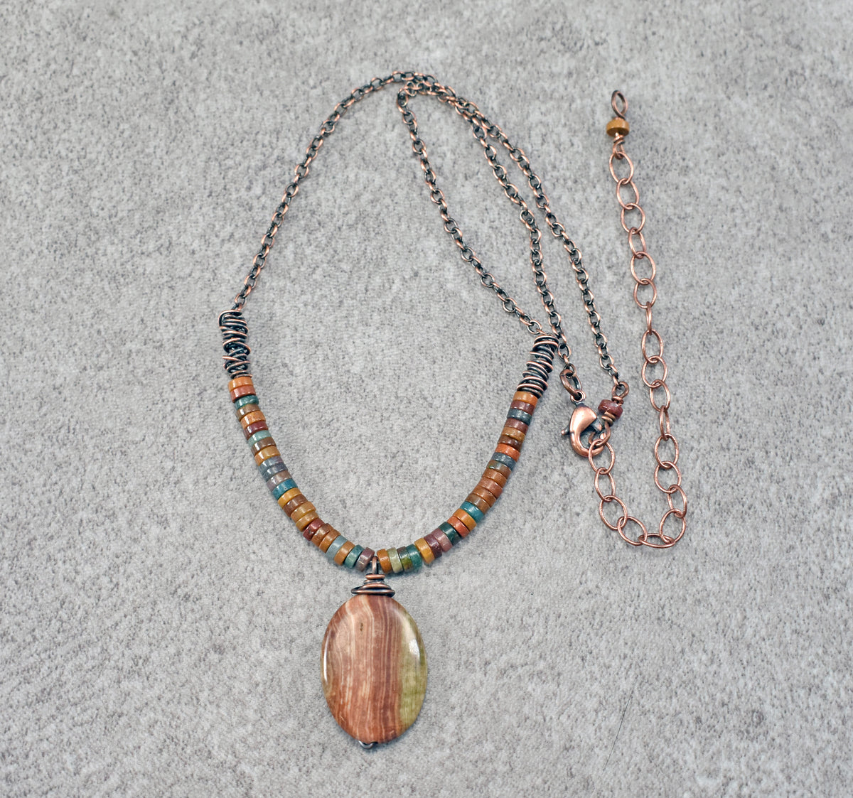 Saturn Jasper, Ocean Jasper and Copper Necklace, Earthy Fall Color Handmade Jewelry