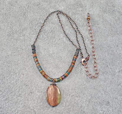 Saturn Jasper, Ocean Jasper and Copper Necklace, Earthy Fall Color Handmade Jewelry