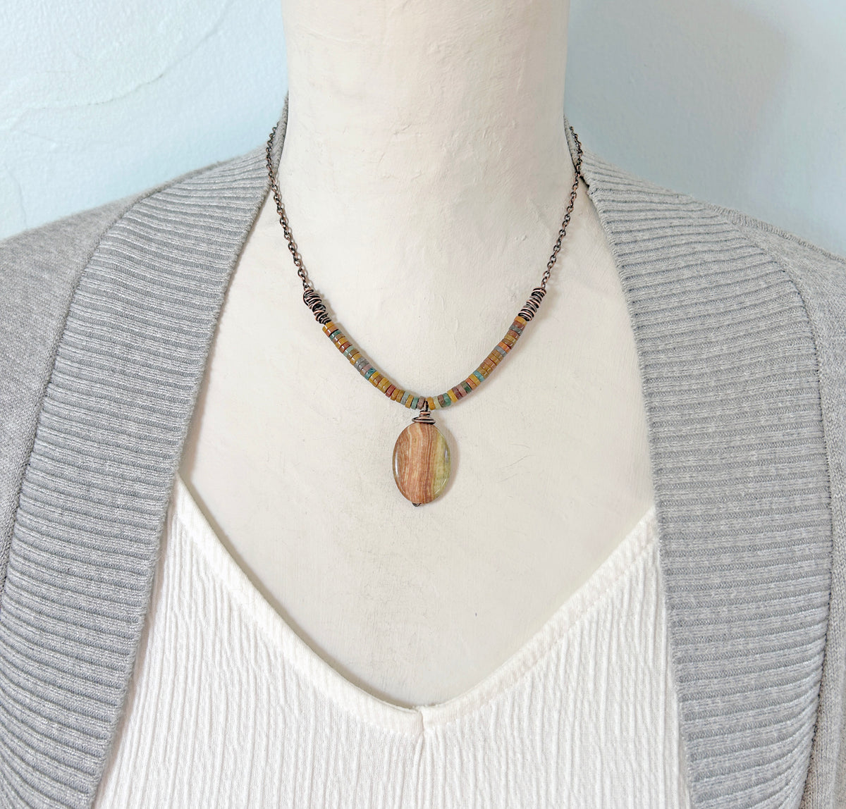 Saturn Jasper, Ocean Jasper and Copper Necklace, Earthy Fall Color Handmade Jewelry