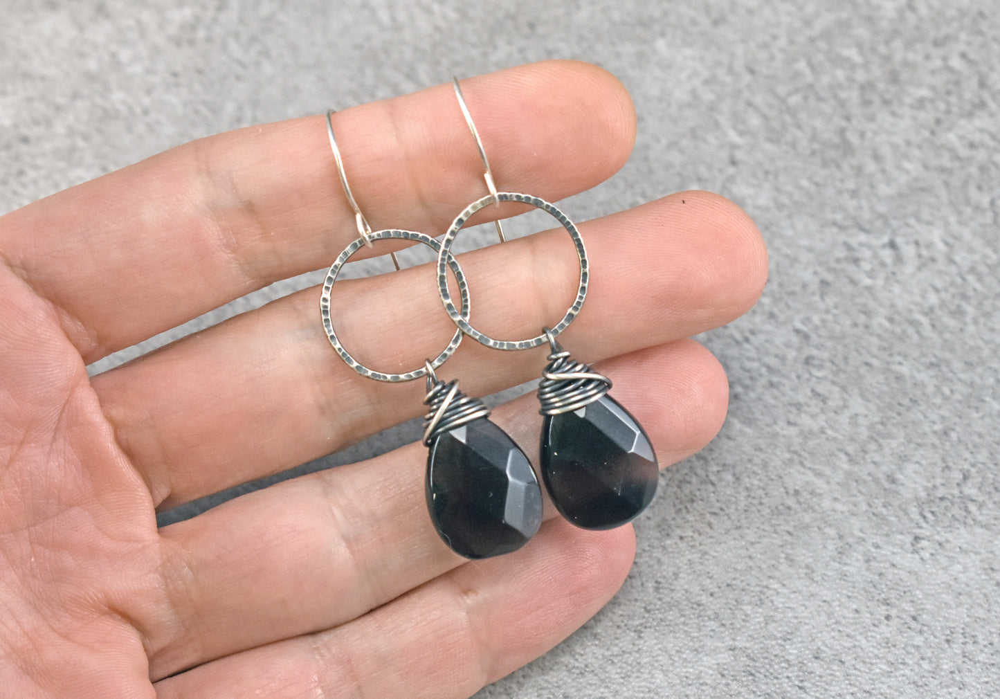 Smoky Quartz Teardrop Earrings Sterling Silver, Large Grey Faceted Gemstone Dangles