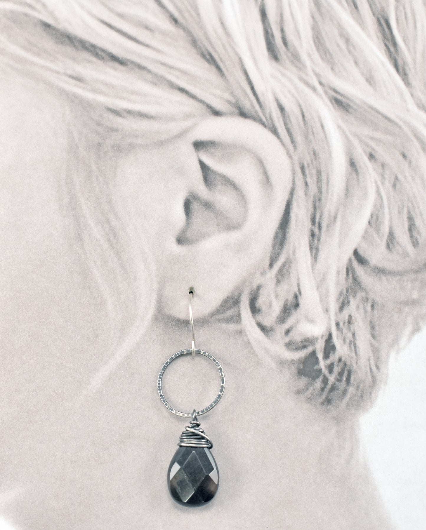 Smoky Quartz Teardrop Earrings Sterling Silver, Large Grey Faceted Gemstone Dangles