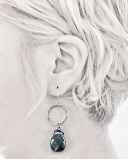 Smoky Quartz Teardrop Earrings Sterling Silver, Large Grey Faceted Gemstone Dangles