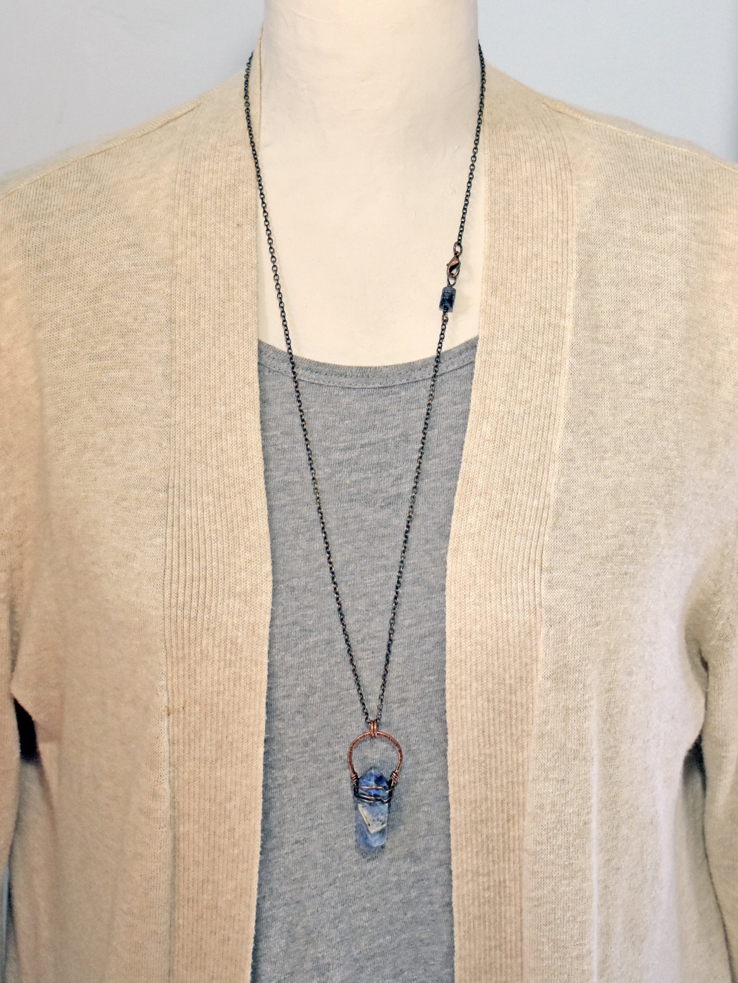 Sodalite Double Terminated Point Pendant, Blue Gemstone and Copper Necklace