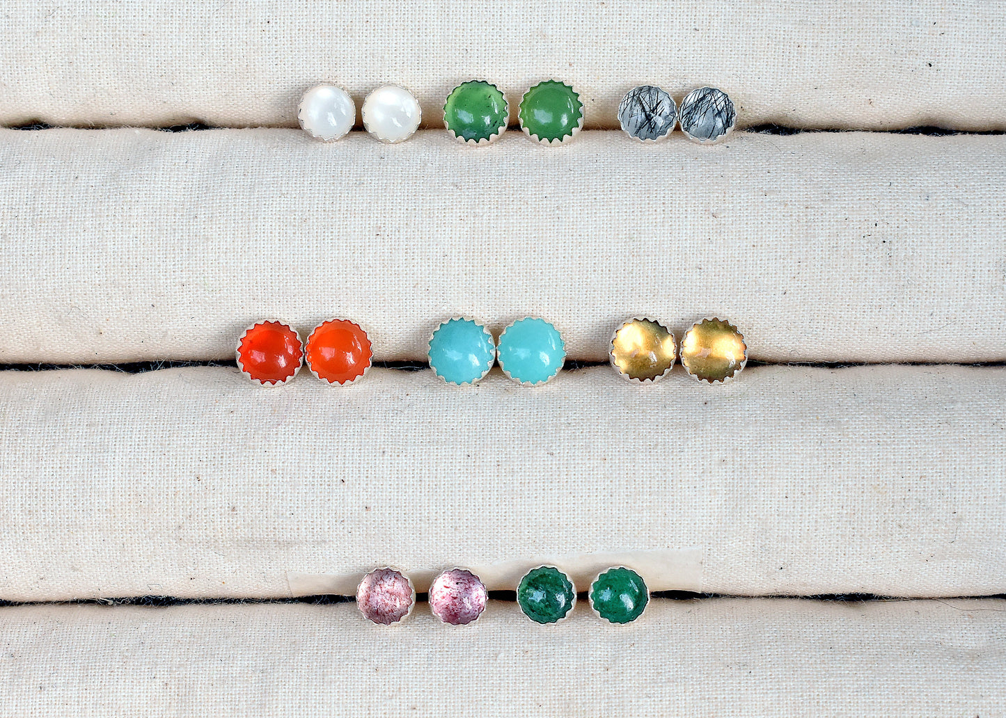 Simple Sterling Silver Gemstone Stud Earrings, Artisan Handmade Post Earrings