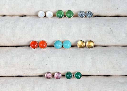 Simple Sterling Silver Gemstone Stud Earrings, Artisan Handmade Post Earrings