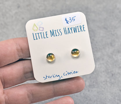 Simple Sterling Silver Gemstone Stud Earrings, Artisan Handmade Post Earrings