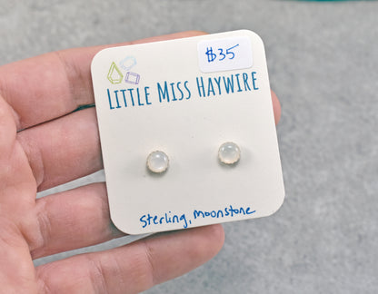 Simple Sterling Silver Gemstone Stud Earrings, Artisan Handmade Post Earrings