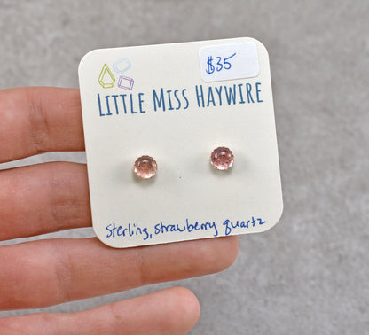 Simple Sterling Silver Gemstone Stud Earrings, Artisan Handmade Post Earrings