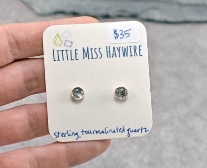 Simple Sterling Silver Gemstone Stud Earrings, Artisan Handmade Post Earrings