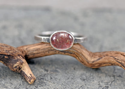 Strawberry Quartz and Sterling Silver Ring Size 8.5