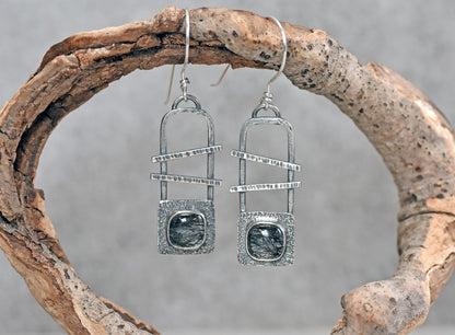 Tourmalinated Quartz and Sterling Silver Statement Dangle Earrings
